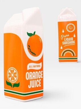 ban.do Orange Juice Carton Ceramic Vase Novelty Kitchen Home Decor NWOT